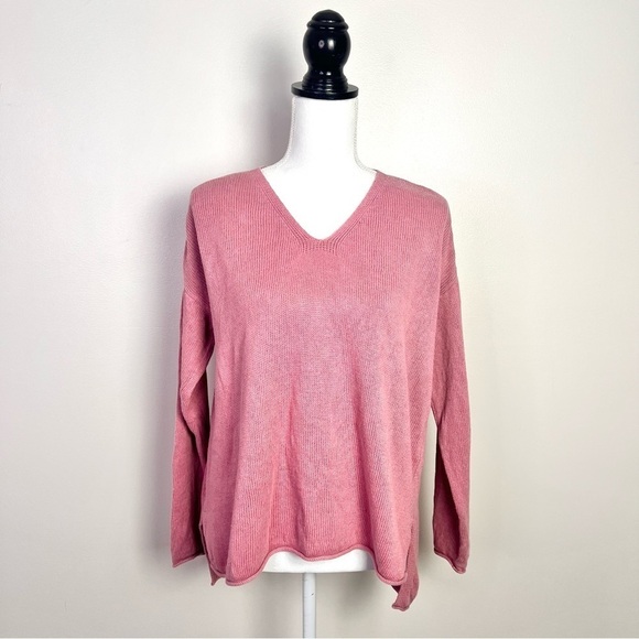 Eileen Fisher Pink V-Neck Linen Blend Sweater - Picture 2 of 13